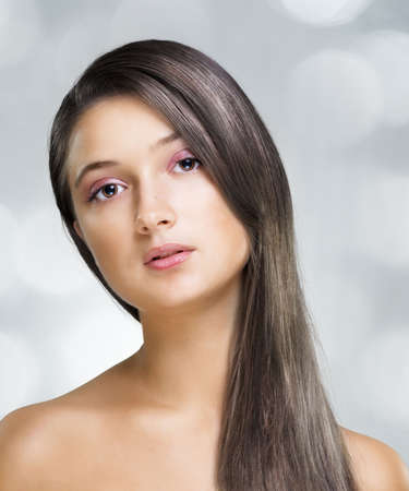 beauty girl on the grey backgroundの写真素材