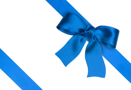 blue silk ribbon on the white backgroundの写真素材