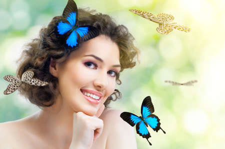 girl and a beautiful butterflyの写真素材