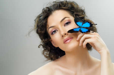 girl and a beautiful butterflyの写真素材