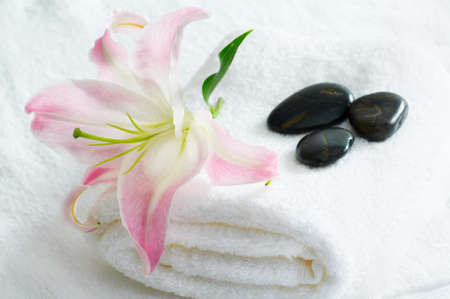 beautiful flower lying on a towelの写真素材