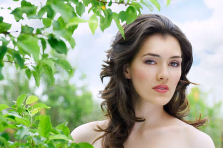 a beauty girl in natureの写真素材