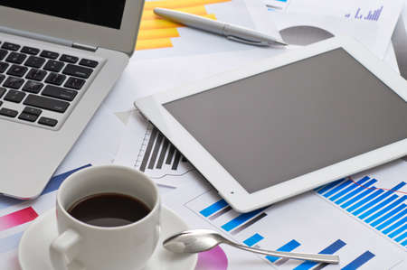 tablet pc on the working tableの写真素材