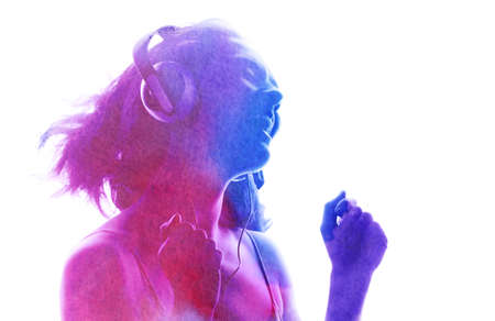 watercolor silhouette of a beautiful girlの写真素材