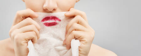 Close up of red female lipsの写真素材