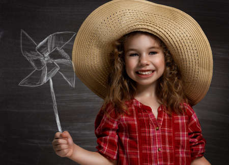 beauty child at the blackboardの写真素材