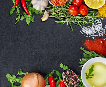 organic vegetables on a black backgroundの写真素材