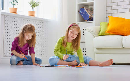 happy children paint togetherの写真素材