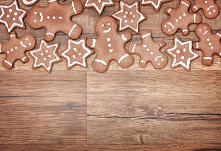 Gingerbread on wooden background