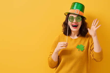 The young woman in leprechaun hat for a Saint Patrick's Day.