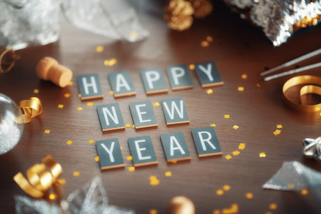 Happy New Year Background. Composition with christmas holidays decorationの写真素材