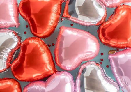 Happy Valentine's Day banner. Holiday background design with big heart air balloons.の写真素材