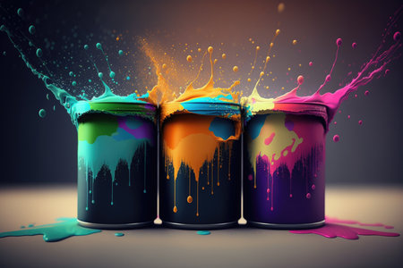 A can of paint on a multicolored background. Generative AIの素材