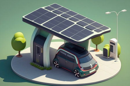 the electric car is charged at the charging station. Generative AIの素材