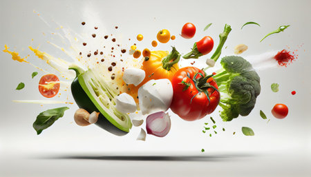 Assortment of vegetables on a whitebackground. Generative AIの素材