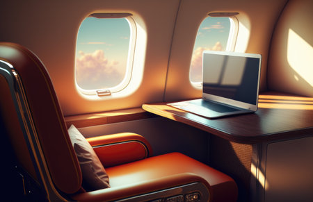 a comfortable seat in the first class cabin of the aircraft, generative AIの素材