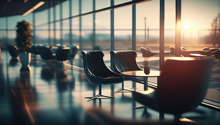 Waiting area with seats in airport terminal. Generative AIの素材
