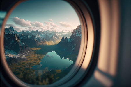 beautiful landscape visible from the plane window. generative AIの素材