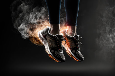 modern sneakers on a dark background. Fashionable stylish sports casual shoes. generative AIの素材