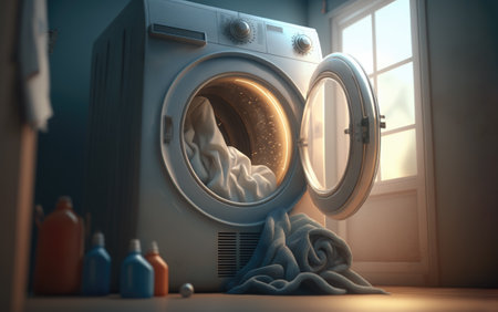 Washing machine with open door. Generative AIの素材