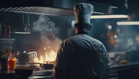Gourmet chef in uniform cooking in the kitchen. Generative AIの素材