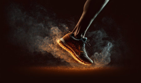 modern sneakers on a dark background. Fashionable stylish sports casual shoes. generative AIの素材