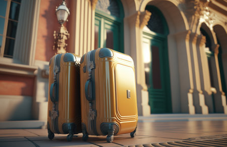 travel suitcases standing outdoors, generative AIの素材