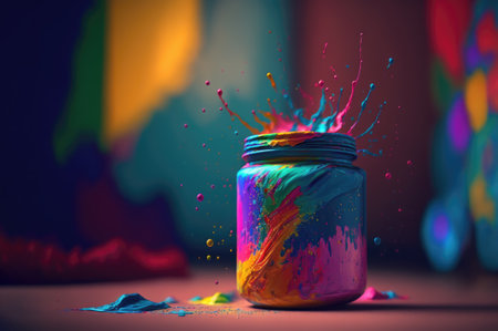 A can of paint on a multicolored background. Generative AIの素材