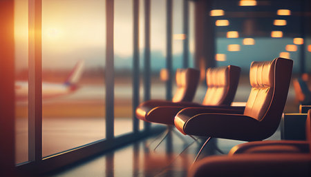 Waiting area with seats in airport terminal. Generative AIの素材