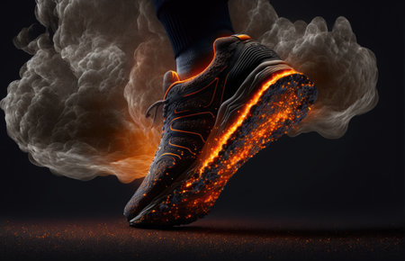 modern sneakers on a dark background. Fashionable stylish sports casual shoes. generative AIの素材