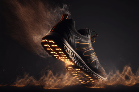 modern sneakers on a dark background. Fashionable stylish sports casual shoes. generative AIの素材