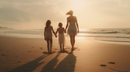 Happy family on summer walk.Generative AIの素材