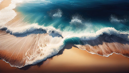 top view of the ocean and sand. Generative AIの素材