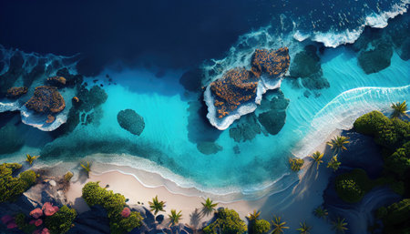 Top view of the ocean and sand. Generative AIの素材