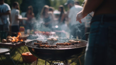 Friends are having a barbecue party in the backyard. Generative AIの素材