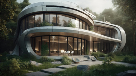 Modern exterior in bionic style. Generative AIの素材