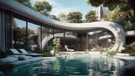 Modern exterior in bionic style. Generative AIの素材