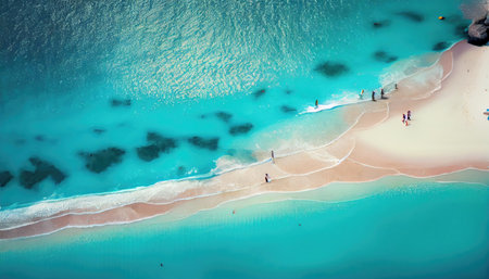 Top view of the ocean and sand. Generative AIの素材