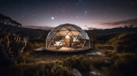 Glamping house surrounded by nature. Generative AIの素材