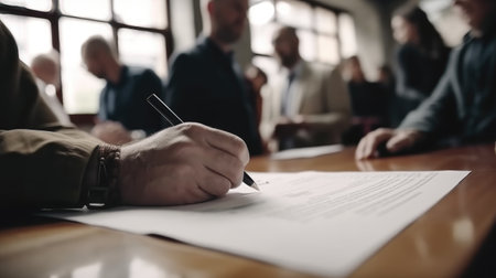Businessman in the office signs a contract. Generative AIの素材