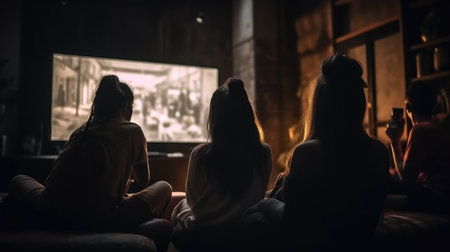 Young people watch TV shows. Generative AIの素材