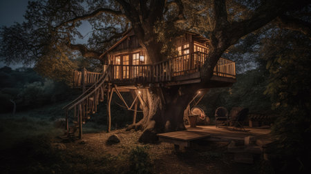 Glamping house surrounded by nature. Generative AIの素材