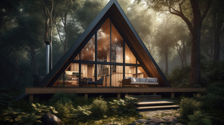Glamping house surrounded by nature. Generative AIの素材