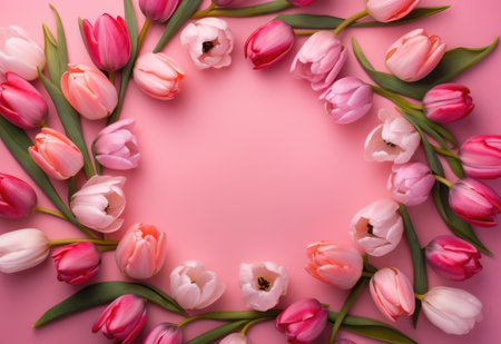 Beautiful fresh flowers on a pink background. Generative AIの素材