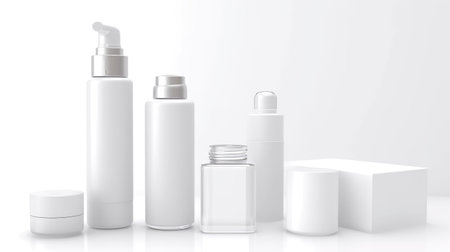 Sets of cosmetic bottles on a white background. Generative AIの素材