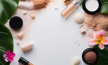 Top view of cosmetic products. Generative AIの素材