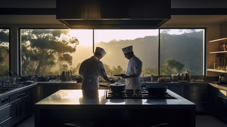 Gourmet chef in uniform cooking in the kitchen. Generative AIの素材