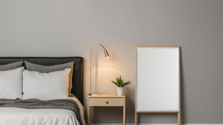 Modern interior of the bedroom with a mock-up frame. Generative AIの素材