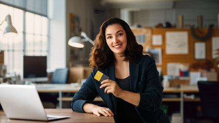 Woman is doing online purchases. Girl is doing shopping using phone and credit card at home.の写真素材