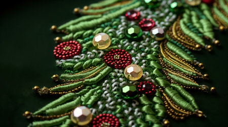 Merry Christmas and Happy Holidays. Christmas hand embroidery. Generative AIの素材